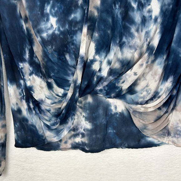 Young Fabulous & Broke Jayden Blue Faux Wrap Top XS Tie Dye Blue Water Color - Picture 2 of 9